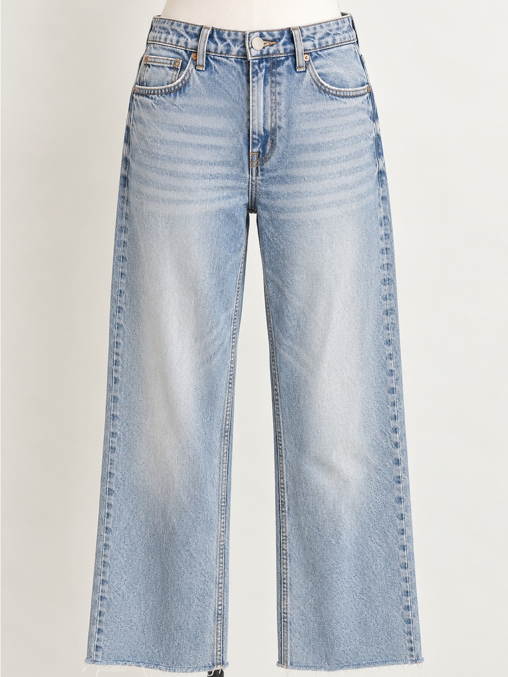 Zara Light Wash Wide Leg Jeans Raw Hem Size 8